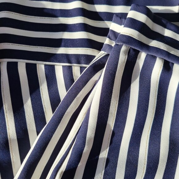 Joseph Ribkoff Navy and White Striped Wide Leg Culotte Pants - Picture 6 of 8